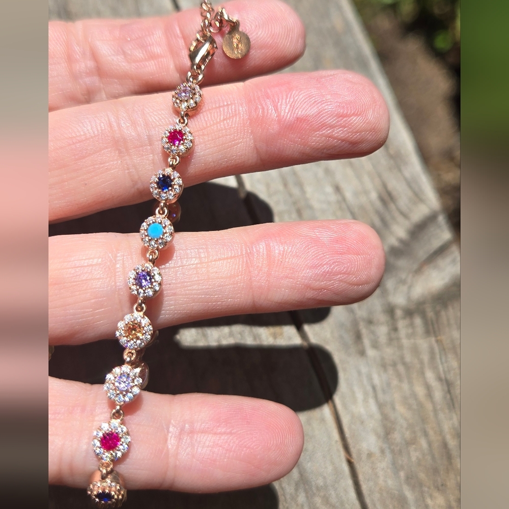 Multi gemstone bracelet sterling & rosegold sz8" - Picture 6 of 9